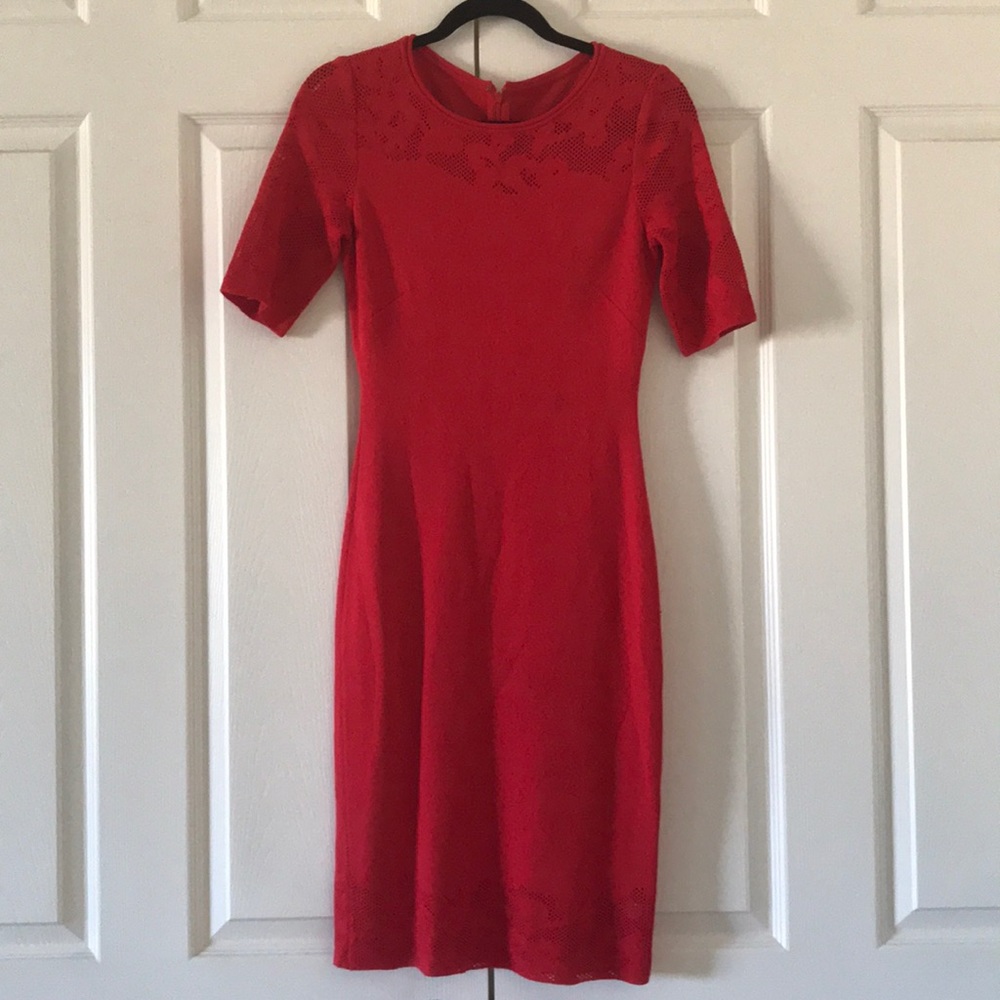 St. John Red Bodycon Midi Dress